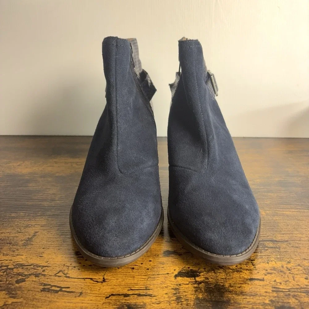 Vionic Naomi Snake‎ Suede Boots Womens Sz 9.5W Blue Side Zip Buckle Classic